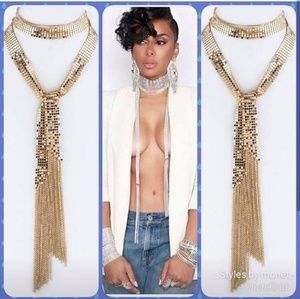 Long Silver or Gold mesh long necklace